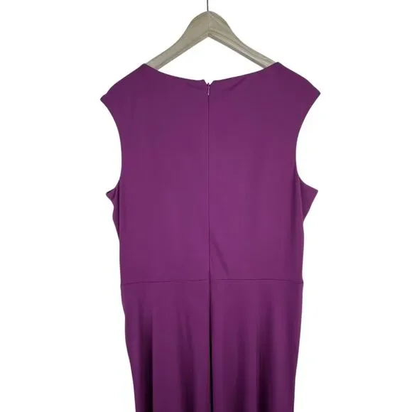 LAUREN Ralph Lauren Women's Twist-Front Jersey Dress Sz 16 Purple Midi A-Line - Picture 6 of 12